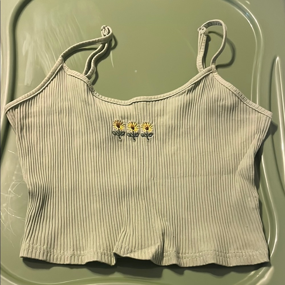 Green Ribbed tank top